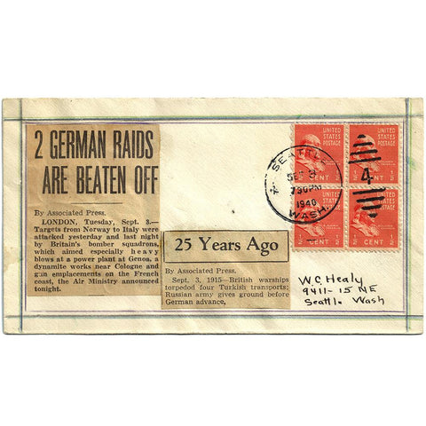 Sept 3, 1940 Handmade News Clipping Patriotic Cover