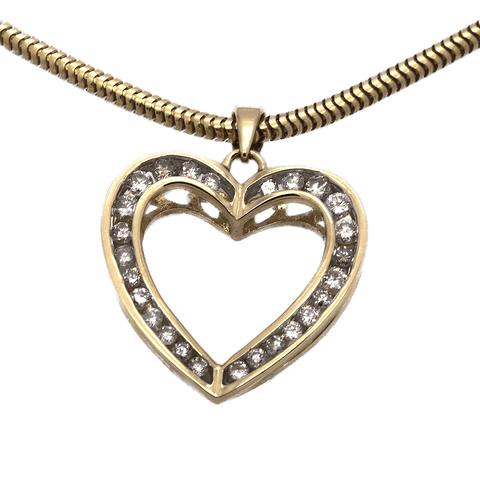14K Gold and Diamond Heart Necklace - 16"