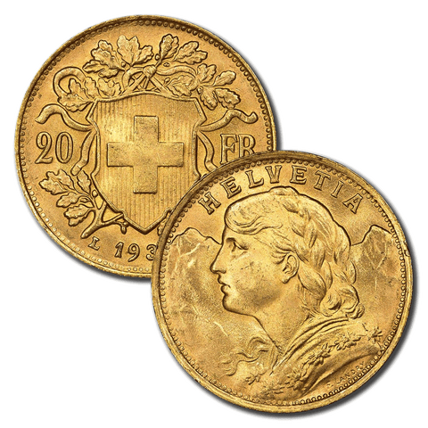 1930-B Swiss "Helvetia" Gold 20 Francs - PQ Brilliant Uncirculated