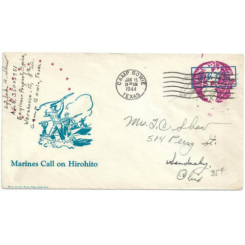 Jan 15, 1944 - Marines Call on Hirohito Patriotic Cover Camp Bowie, TX CDS