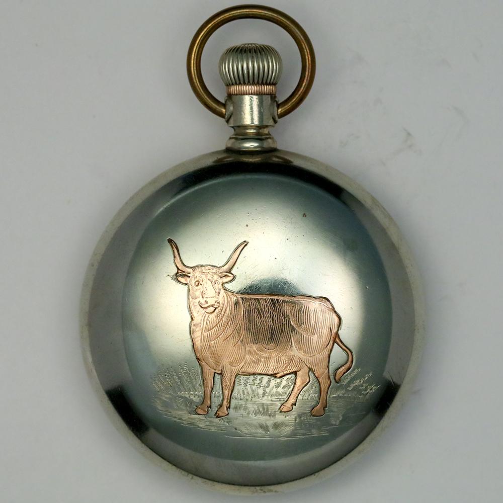 Elgin pocket watch outlet with deer on back