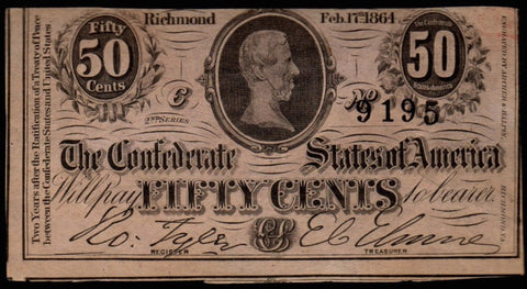 T-72 1864 Confederate States of America 50¢ Note ~ Crisp Uncirculated