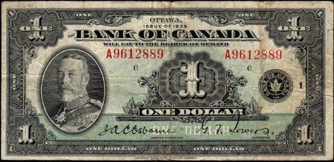 1935 Bank of Canada $1 Coyne/Towers (BC-1) ~ Fine/Very Fine