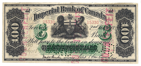 1917 $100 Imperial Bank of Canada Counterfeit, Ch# 375-16-24C ~ Very Fine