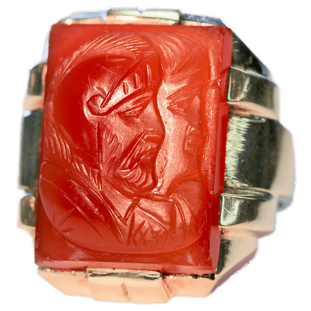 Gentleman's Large Double Intaglio Roman Soldiers Carnelian 10K Gold Ri