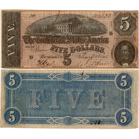 T-69 February 17th, 1864 $5 Confederate States of America Note - Very Fine