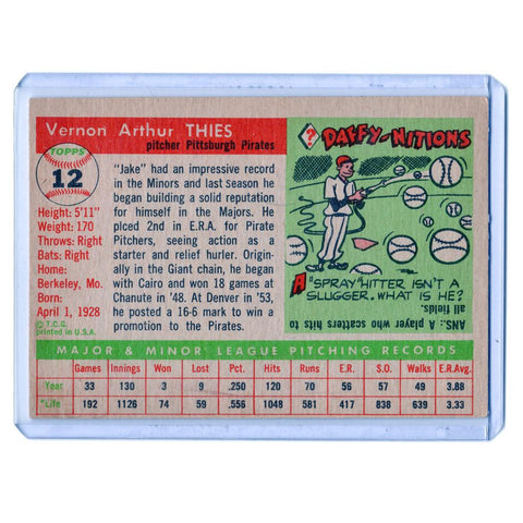 1955 Vernon "Jake" Thies Topps 12 Baseball Card - VGEX