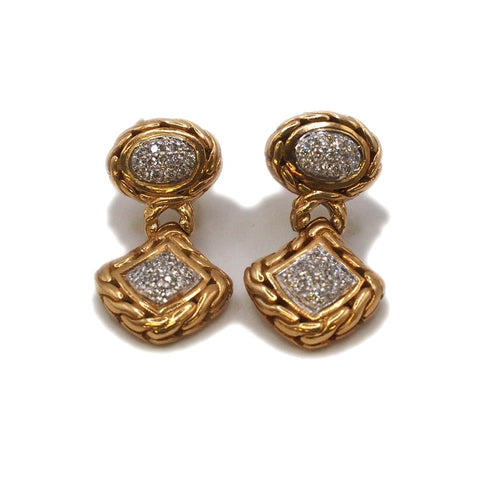 John Hardy Pave Set Diamond Earrings 18k Gold
