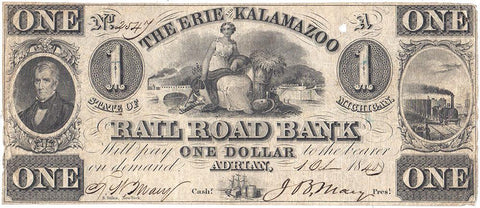 1840 $1 Erie & Kalamazoo Rail Road Bank Adrian Michigan Wolka 2556-01 - Apparent Very Fine