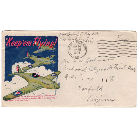 Jan 14, 1944 Keep 'em Flying! Patriotic Cover USS Jenks