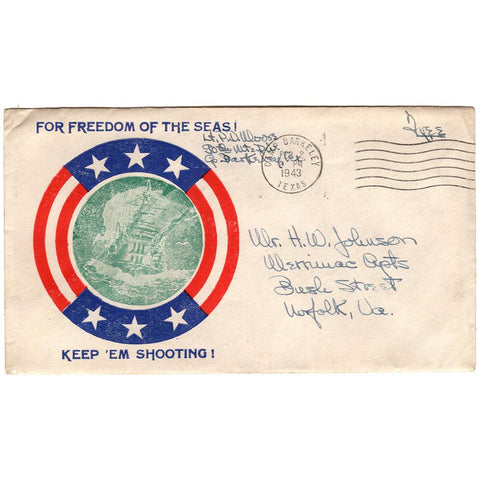 Feb 2, 1943 Freedom of the Seas Patriotic Cover Camp Barkeley