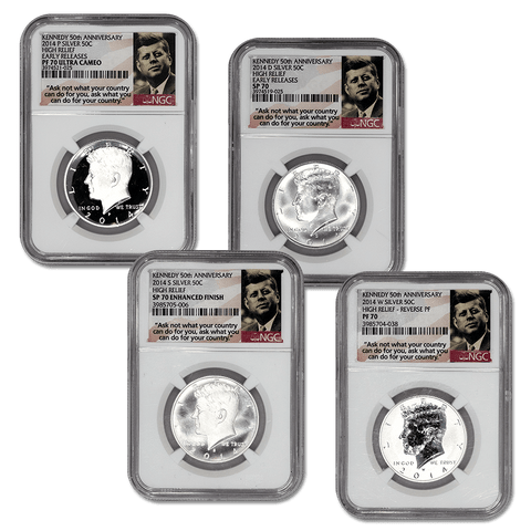 2014 50th Anniversary 4-coin Silver Kennedy Half Dollar - NGC 70 Sets