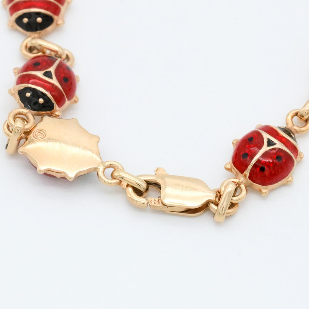 Ladybug Bracelet 14k Yellow Gold Enamel 6.75 8mm Luck Insect Jewelry –  Jewelryauthority