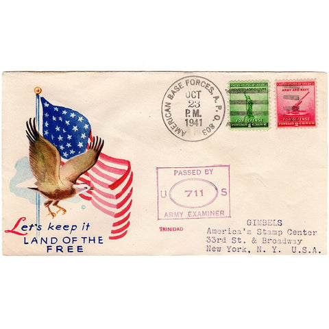 Oct 23, 1941 - Land of the Free Patriotic Cover - Trinidad Cancel to Gimbels NY