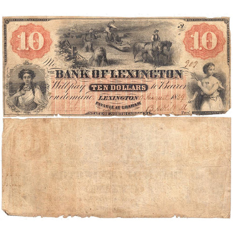1859 Bank of Lexington, North Carolina $10 Haxby NC-30 G4a ~ Net Very Good