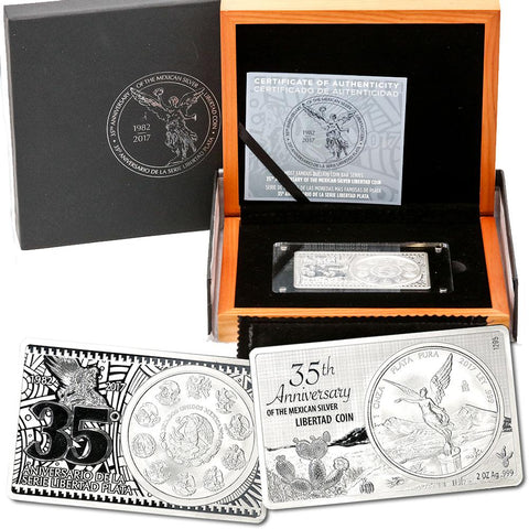 2017 25th Anniversary Mexico 3-oz Silver Libertad Coin Bar in Original Box with COA