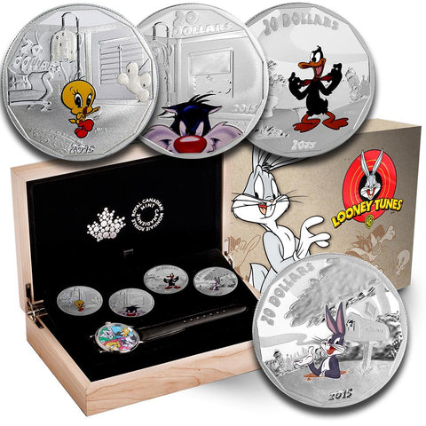 2015 Canada $20 Looney Tunes 1 oz .9999 Silver 4-Coin Set in OGP w/ COAs