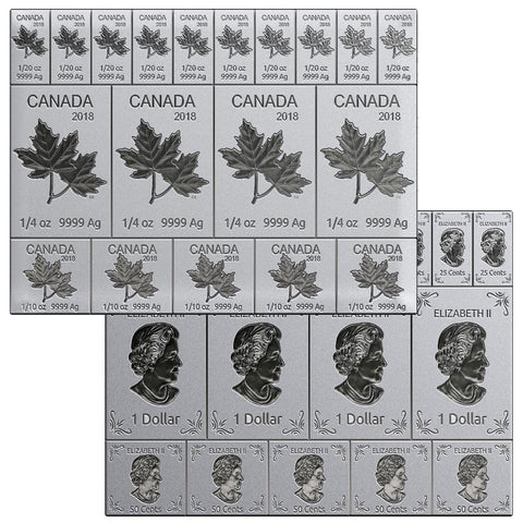 2018 Canada Silver 2 oz Mapleflex Bars, Royal Canadian Mint in Plastic Cases