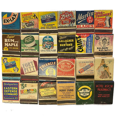 Lot of 24 1940s Matchbooks, Mostly WWII Era - Unstruck, Excellent Condition