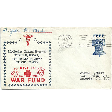 May 6, 1943 McCloskey General Hospital Temple, TX Patriotic Cover (To Czubay)