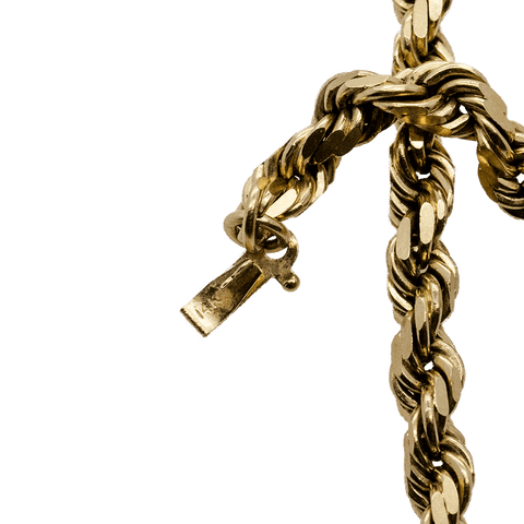 14K Yellow Gold Men's 8" Diamond Cut Rope Chain Bracelet - 12.85 DWT