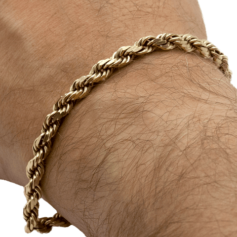 14K Yellow Gold Men's 8" Diamond Cut Rope Chain Bracelet - 12.85 DWT