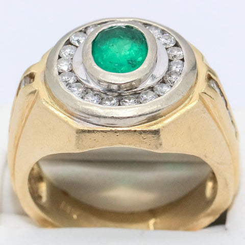 Men's 14K Solid Gold 3+ Ct Natural Emerald and Diamond Ring - Size 11