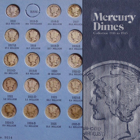 1916 to 1945 Mercury Dime Sets (no 16-D) in Whitman Folders - G/VG to XF/AU