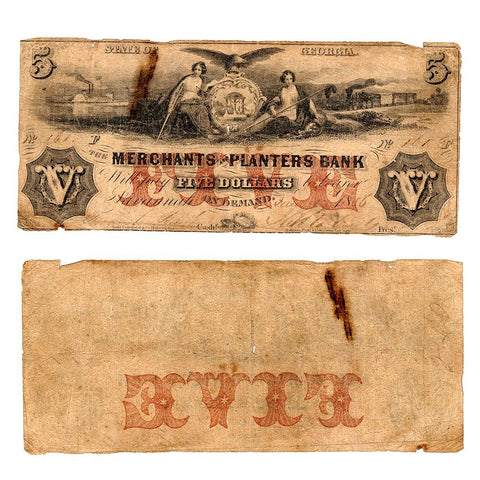 1856 $5 Merchants & Planters Bank  Georgia - Net VG