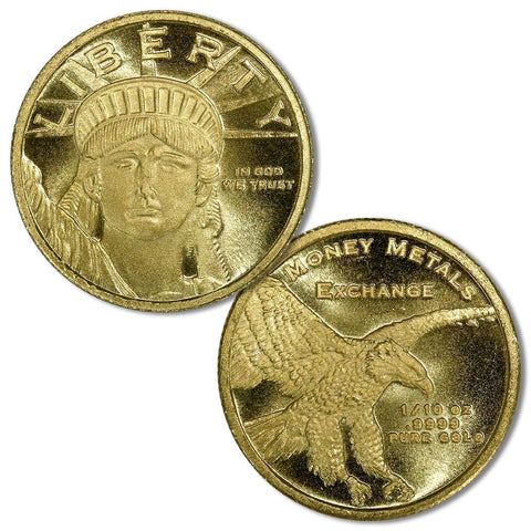Money Metals Exchange Lady Liberty 1/10th oz .9999 Gold Coins - Gem BU