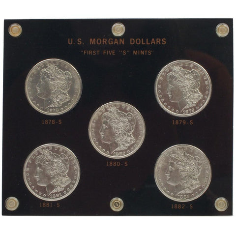 1878-S to 1882-S U.S. Morgan Dollars "First Five 'S' Mints" Set - PQBU in OGP