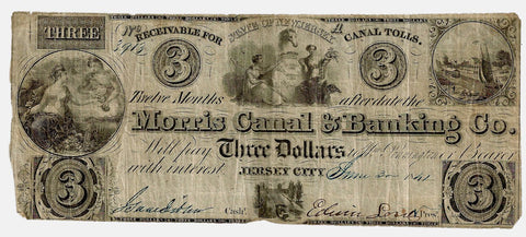 1841 Morris Canal & Banking Company $3 Jersey City, NJ ~ Fine
