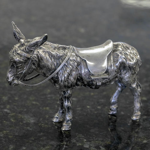 Large 19th Century .800 Silver Donkey/Pack Mule Figurine Paperweight - Hanau Germany
