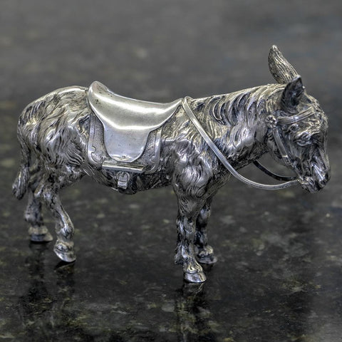 Large 19th Century .800 Silver Donkey/Pack Mule Figurine Paperweight - Hanau Germany