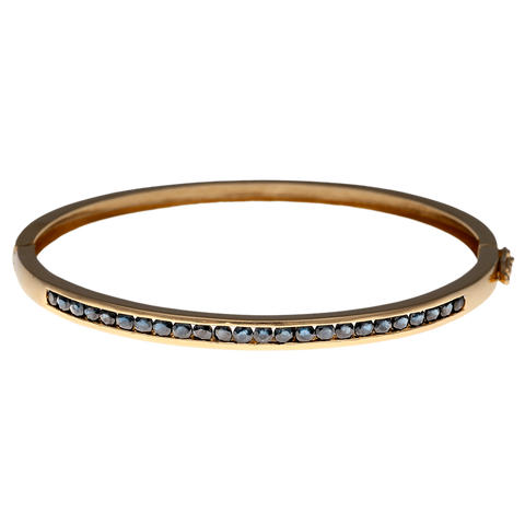 14K Gold & Sapphire Hinged Oval Bangle Bracelet - Inner Diameter 6 3/4"
