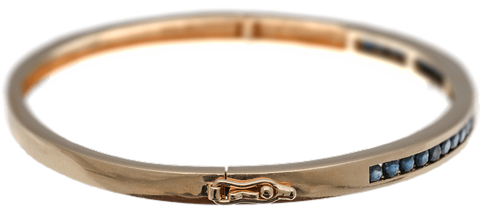 14K Gold & Sapphire Hinged Oval Bangle Bracelet - Inner Diameter 6 3/4"