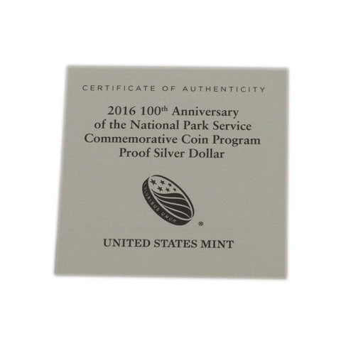 2016 100th Anniversary of the National Park Service Commemorative Silver Coin - Gem Proof in OGP w/ COA
