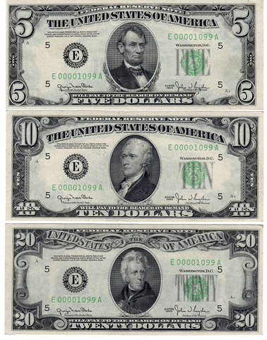 Trio of Low/Matching Serial Number 1950 Series Notes, With Provenance Letter - Choice Uncirculated