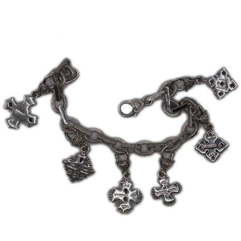 Judith Ripka Sterling Silver Charm Bracelet w/ 6 Cross Charms