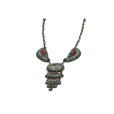 Rare Zuni Sun Face Roger & Lela Inlaid Necklace