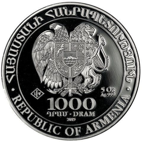 2015 Armenia Silver Noah’s Ark 5 oz Silver 1000 Drams - Gem Brilliant Uncirculated