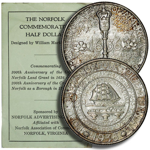 1936 Norfolk, Virginia Silver Commemorative Half Dollar - Gem Unc - With Original Booklet