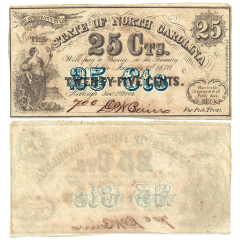 1864 State of North Carolina "Prosperina" 25¢ Fractionals Cr.150 - AU/Uncirculated