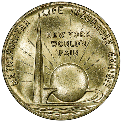 1939 New York Worlds Metropolitan Life Insurance Gilt Bronze Medal - PQ Brilliant Uncirculated