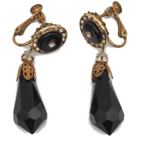 Vintage Mirriam Haskell Black Drop Crystal Earrings