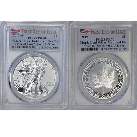 2019 Pride of Two Nations Silver Eagle & Maple Leaf - PCGS 70