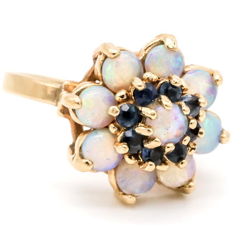 Pretty 14K Gold Opal and Sapphire Ring - Size 5 1/2