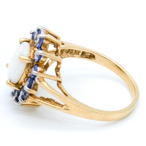 14K Gold Opal & Tanzanite Ring - Size 6 3/4