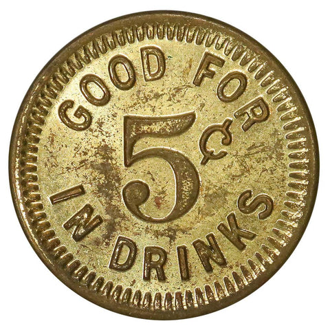 1940s Cicero Chicago Paddock Lounge 5¢ In Drinks (Chicago Mob) - About Uncirculated