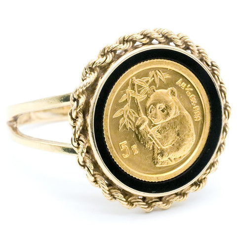 14K Gold Ring with 1995 5 Yuan 1/20th Ounce Gold Panda KM.715 - Size 7 1/2